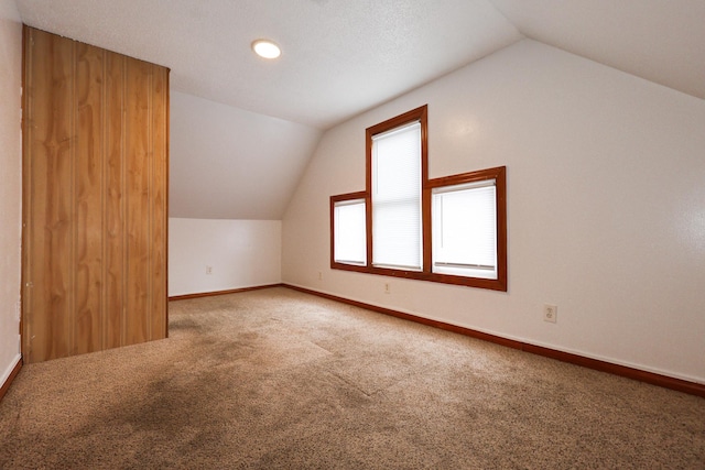 additional living space with carpet and vaulted ceiling