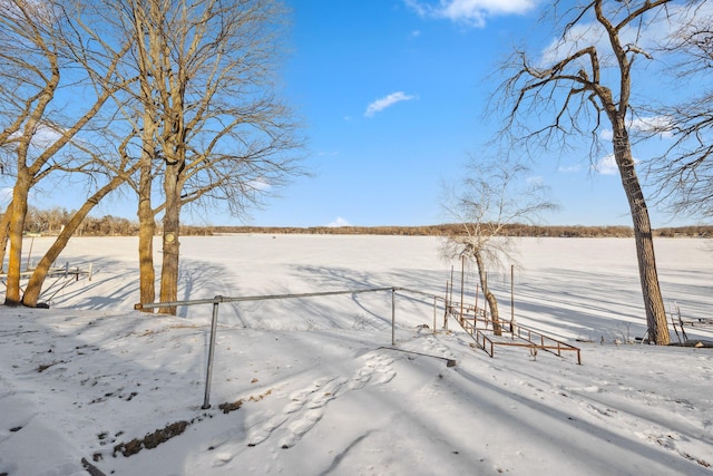 view of yard layered in snow