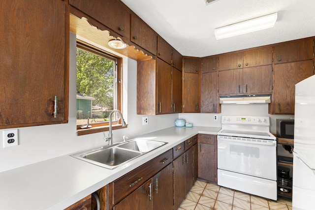 7364 Isaak Ave NW, Annandale, MN 55302 - kitchen with white appliances, under cabinet range hood, a sink, and light countertops