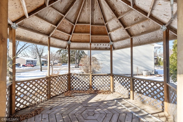 snow covered deck with a gazebo