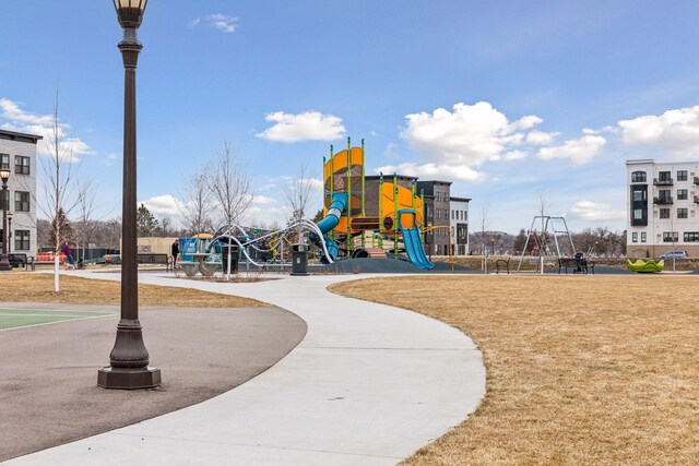 view of play area featuring a yard