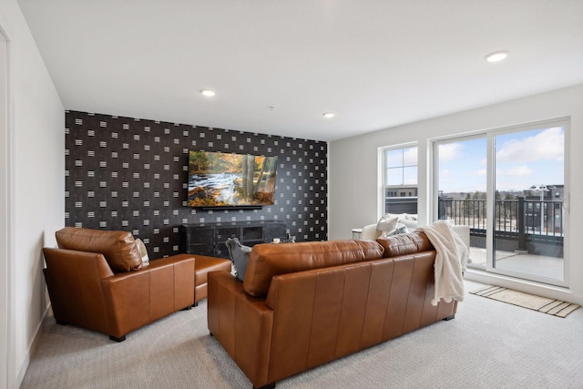 living room with light carpet