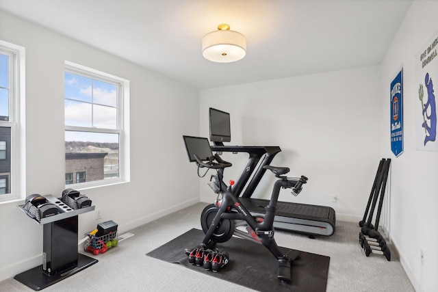 workout room featuring carpet