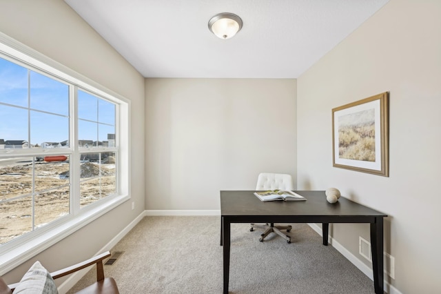 carpeted office space with plenty of natural light