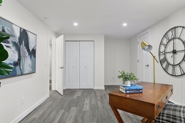 interior space with hardwood / wood-style floors