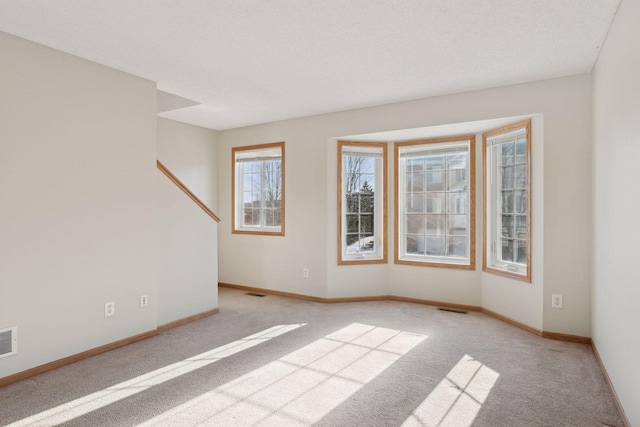 unfurnished room featuring light carpet