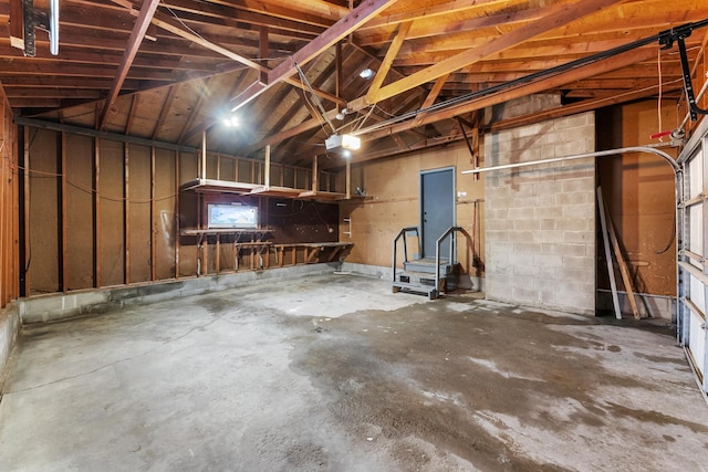 garage with a garage door opener