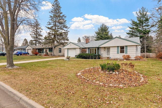 ranch-style house with a front lawn and a garage