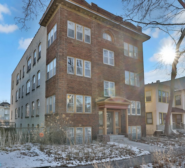 view of snow covered building