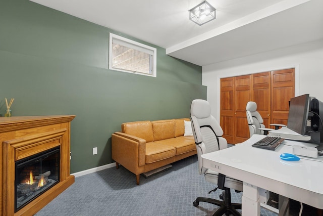 view of carpeted home office