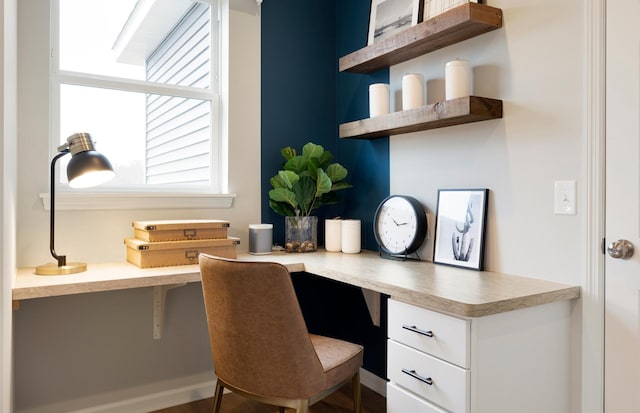 office area featuring built in study area