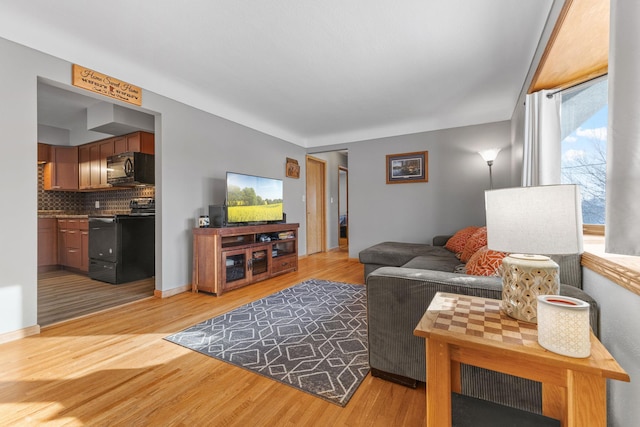 living room with light hardwood / wood-style flooring