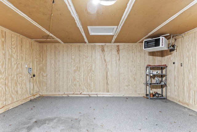 basement with wooden walls