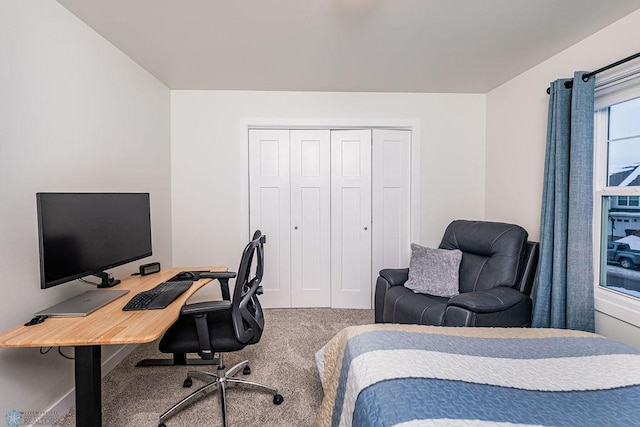 bedroom featuring a closet and carpet flooring