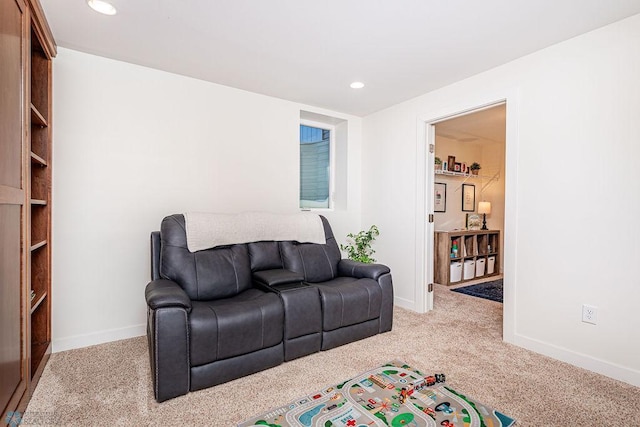 living room with light colored carpet