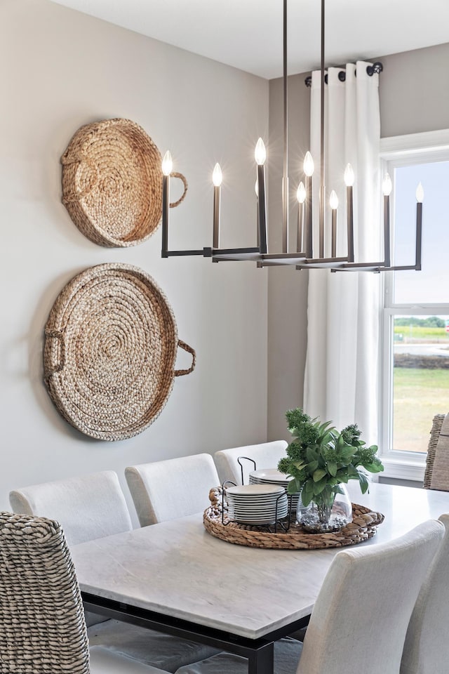 dining room with a chandelier