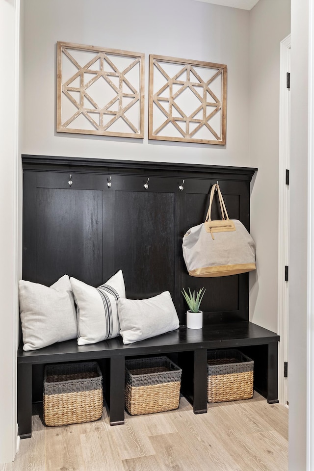 mudroom with wood-type flooring