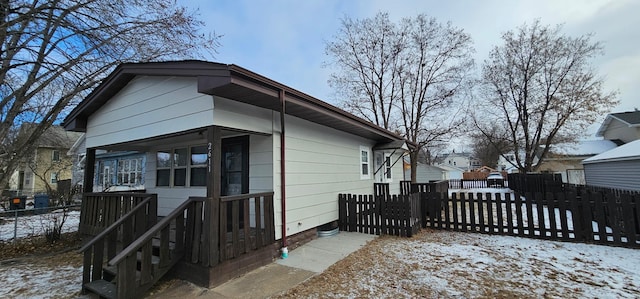 view of snow covered exterior