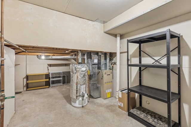 basement featuring water heater