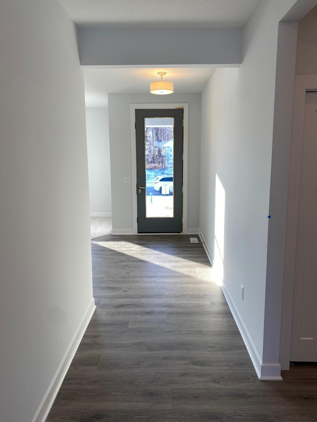 entryway with dark hardwood / wood-style flooring