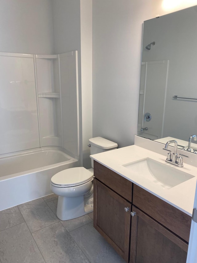 full bathroom featuring toilet, shower / tub combination, tile patterned floors, and vanity