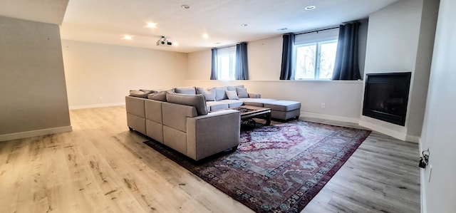 living room with light wood-type flooring