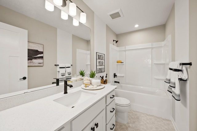 full bathroom featuring vanity, toilet, and shower / bath combination