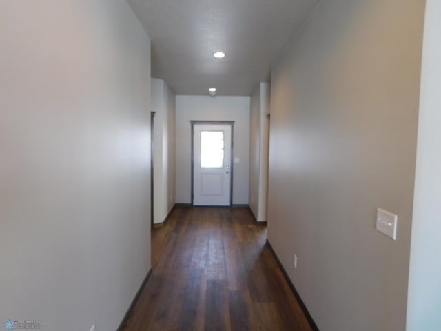 doorway to outside with dark wood-type flooring