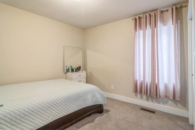 bedroom with multiple windows and light colored carpet