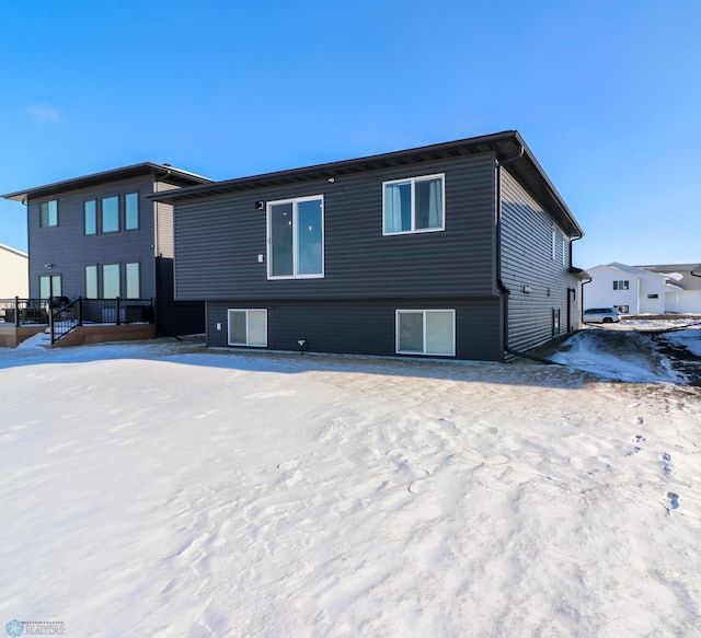 view of snow covered property