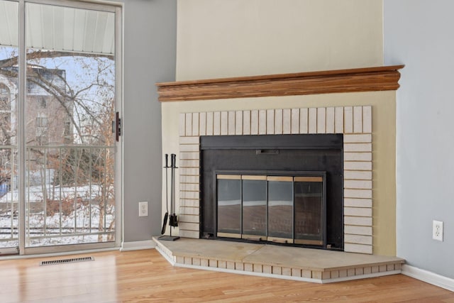 room details with a fireplace and hardwood / wood-style floors