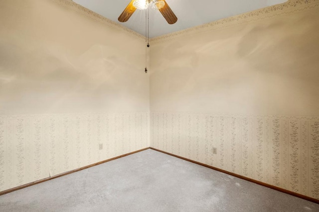 spare room with carpet and ceiling fan