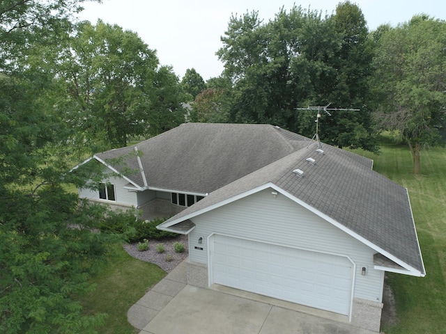 exterior space with a garage