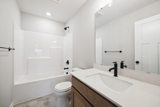 full bathroom with vanity, toilet, and tub / shower combination