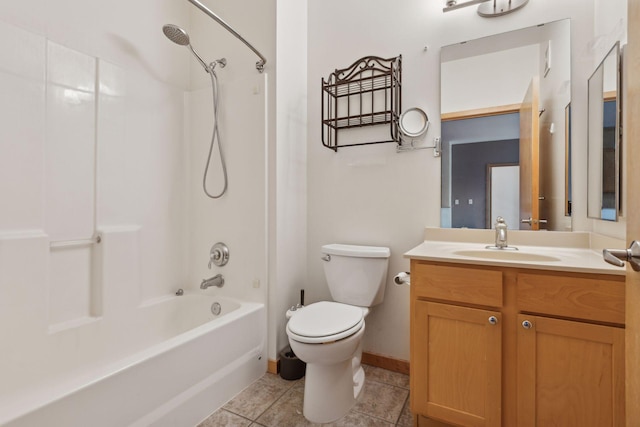 full bathroom featuring tile patterned flooring, shower / washtub combination, vanity, and toilet