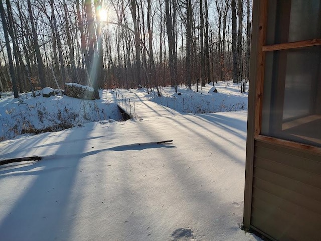 view of yard covered in snow