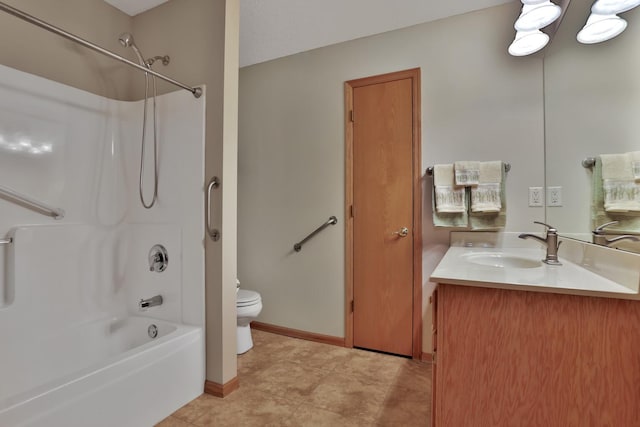 full bathroom featuring toilet, shower / tub combination, and vanity