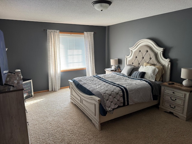 carpeted bedroom with a textured ceiling