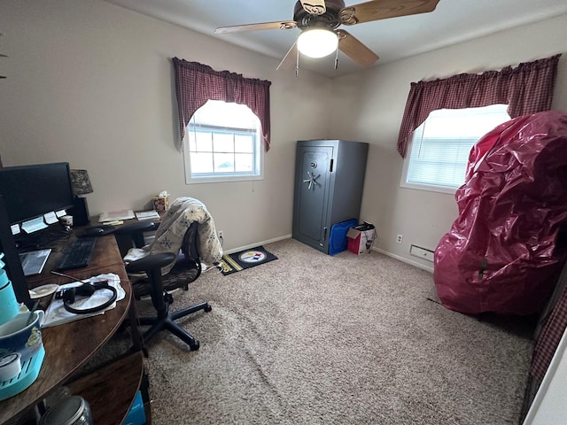 office with ceiling fan and carpet