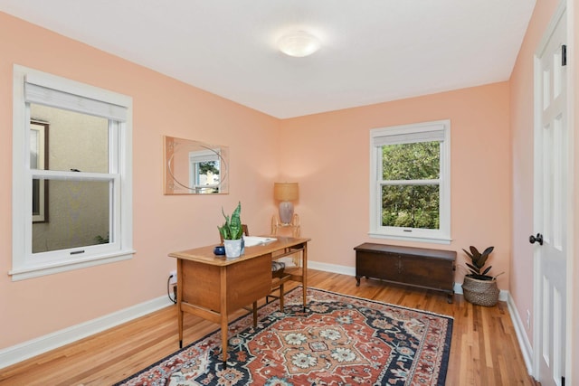 office space with light hardwood / wood-style floors