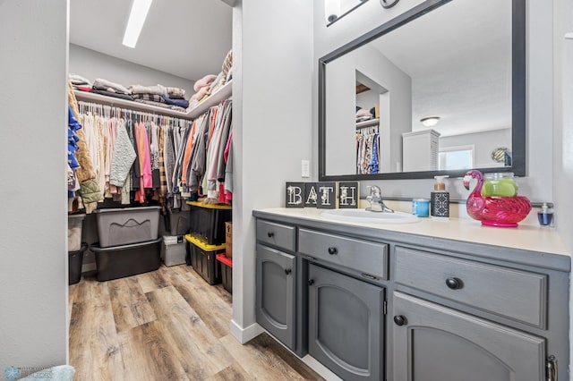 spacious closet with sink and light hardwood / wood-style floors