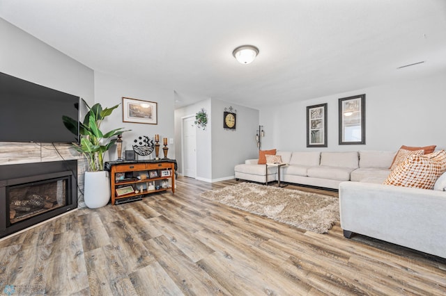 living room with wood-type flooring