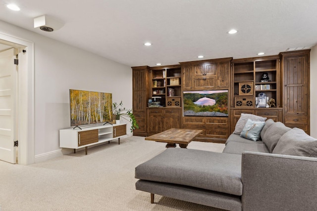 living room featuring light colored carpet