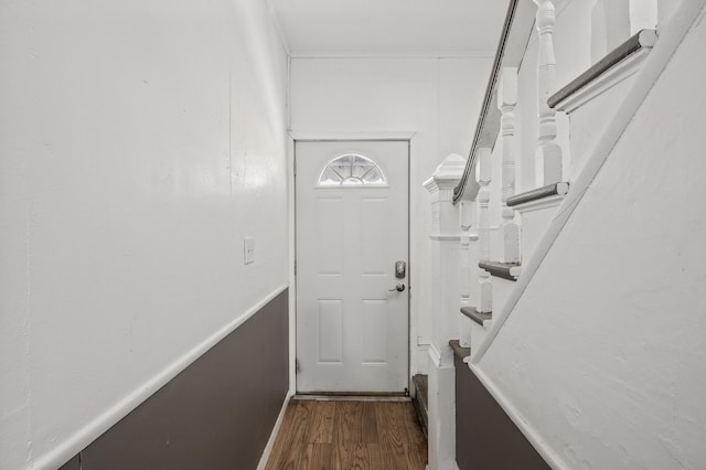 entryway with dark hardwood / wood-style flooring