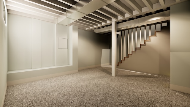 basement with carpet flooring