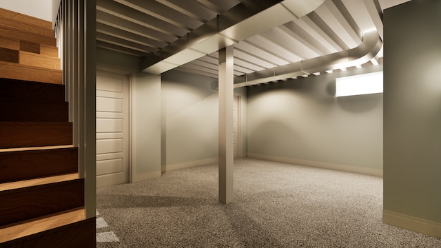 basement featuring carpet