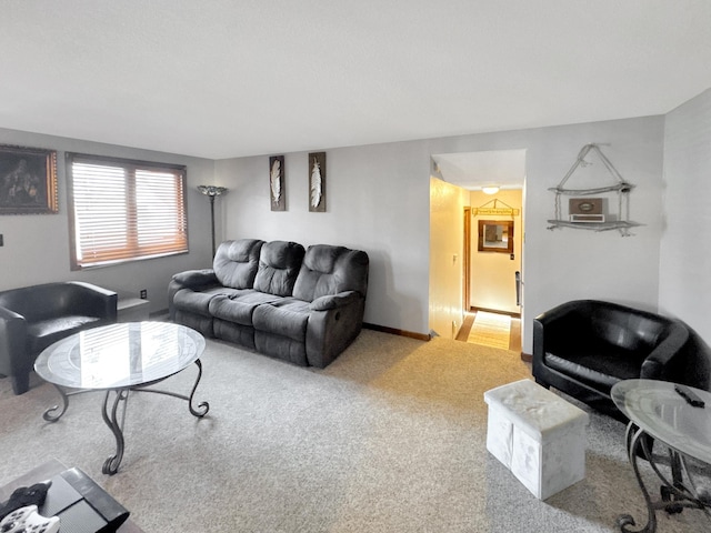 living room featuring light colored carpet