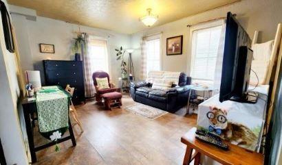 living room with hardwood / wood-style flooring