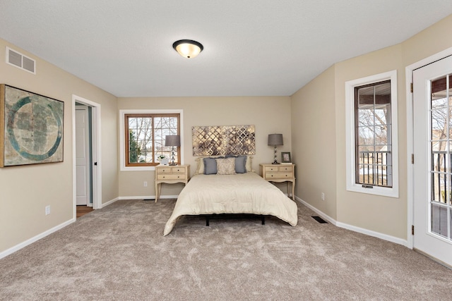 bedroom featuring carpet and access to outside