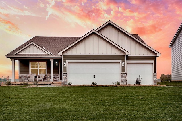 craftsman inspired home featuring a yard and a porch